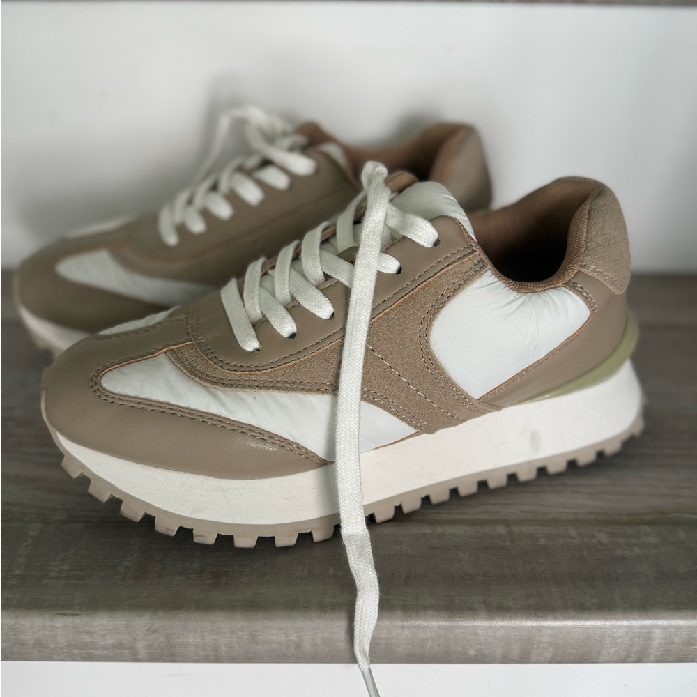 Blondo Tan and White Athletic Sneakers